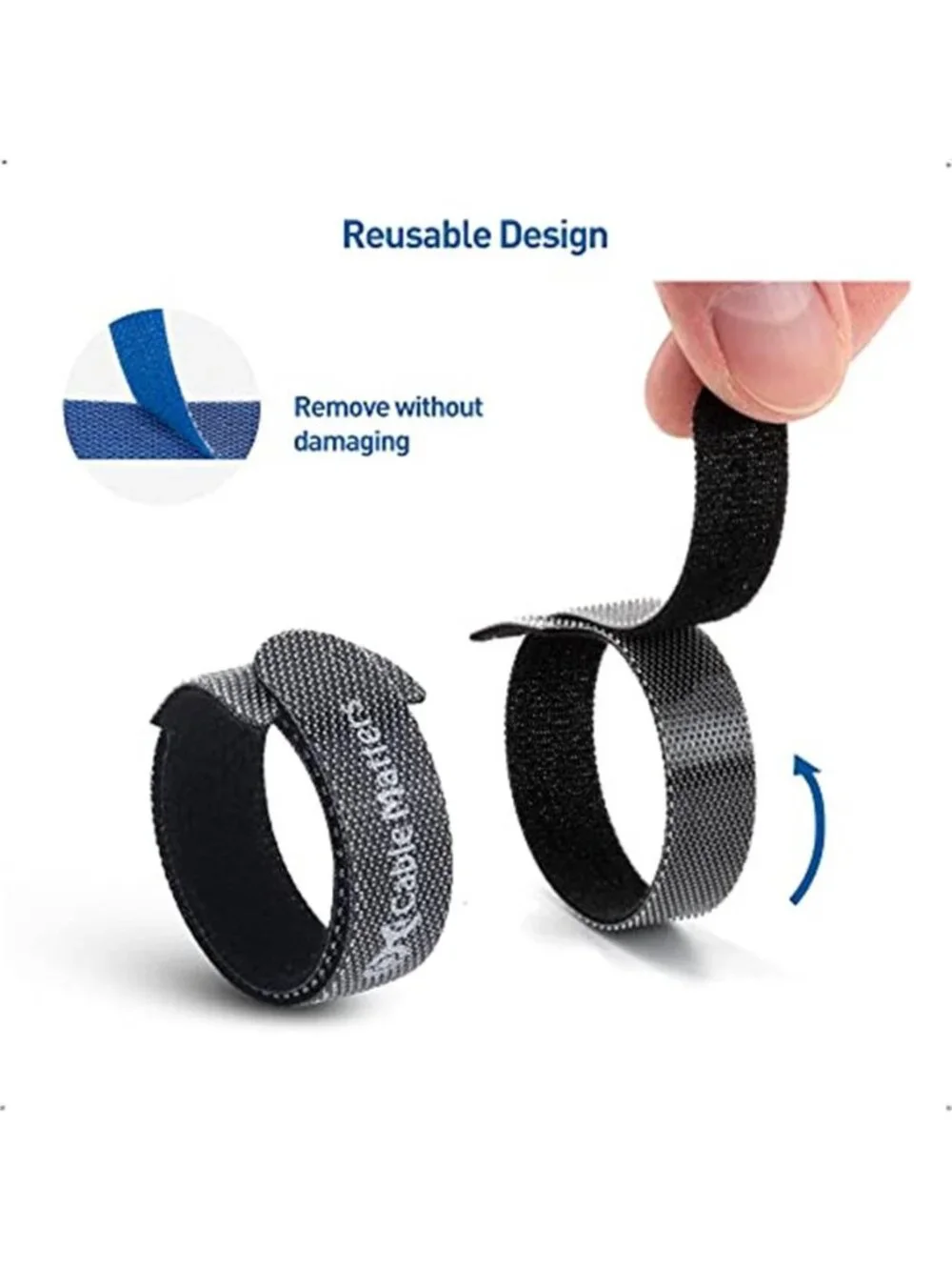 Reusable Cable Ties Hook Loop Cord Organizer Straps 100 Pack Assorted Sizes